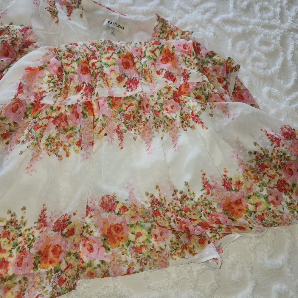 Taylor Women's Floral-Striped Swiss-Dot Chiffon D… - image 6